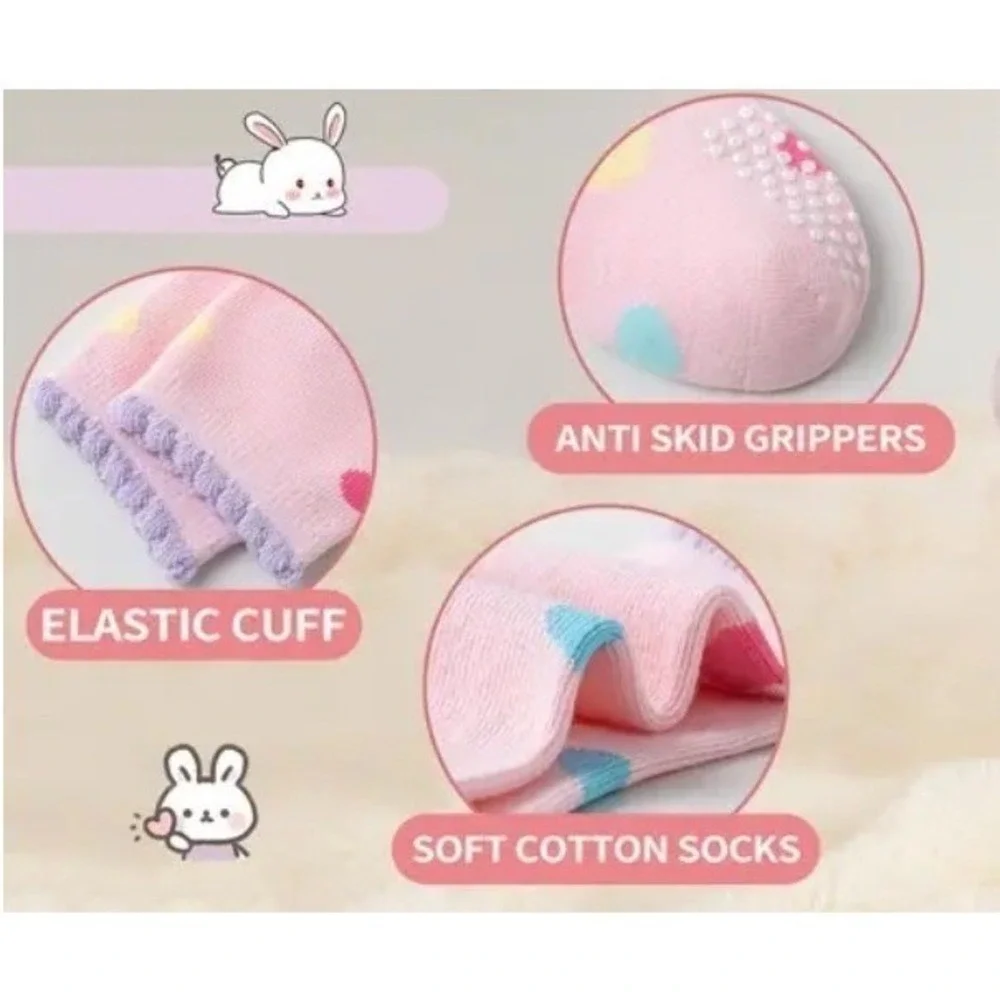 Girls Grip Anti-slip Animal Cotton Socks 3-5YO Pink Whimsical Funny Critter Pack